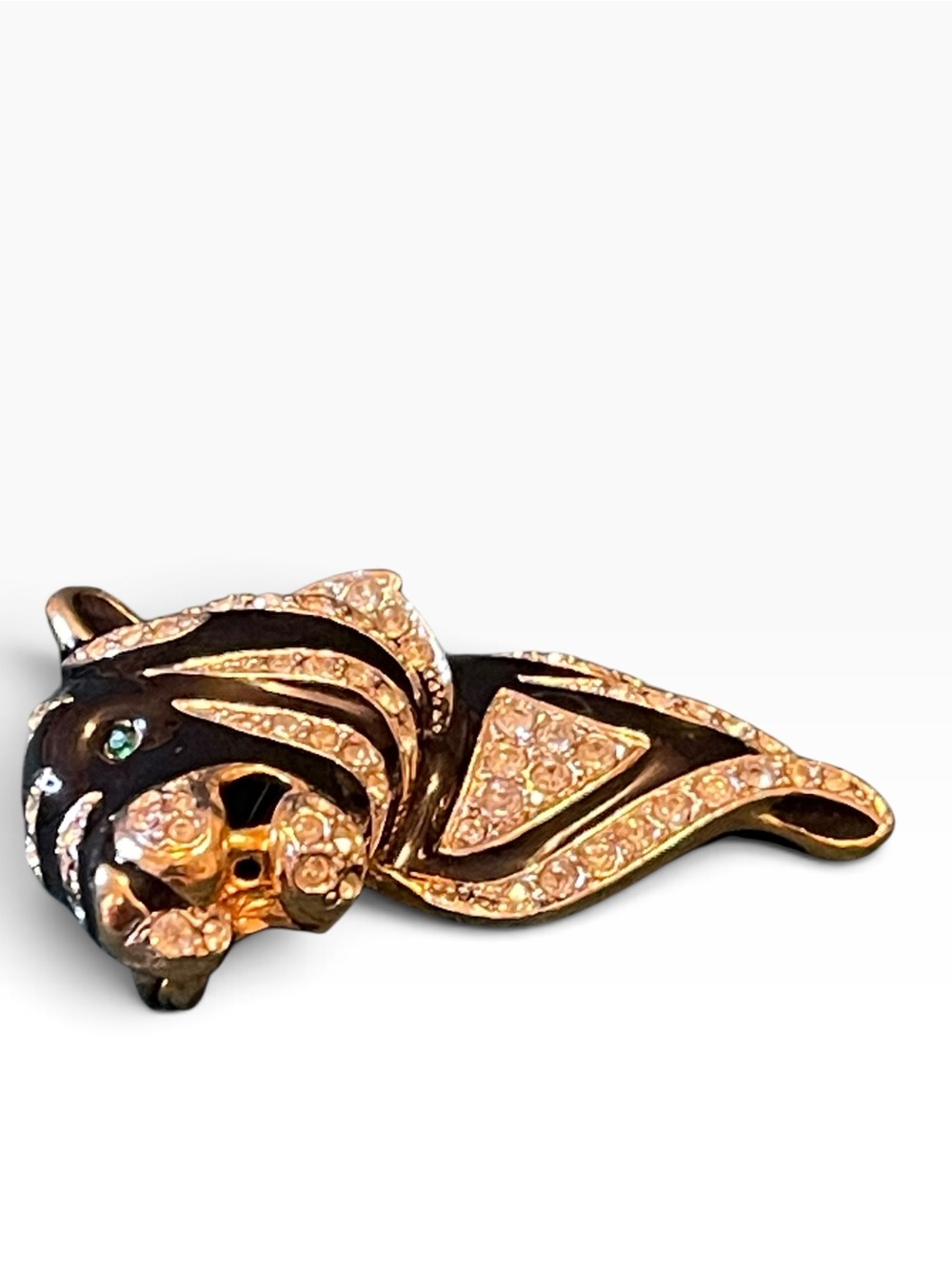 Vintage Gem-Craft Roaring Tiger Head Enamel & Rhinestone Brooch - Picture 7 of 12